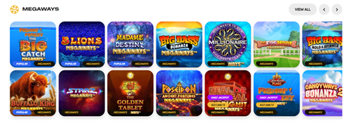 Seção Megaways — slots com a mecânica Megaways™ (Fishin' Frenzy, 5 Lions, Big Bass e mais)
