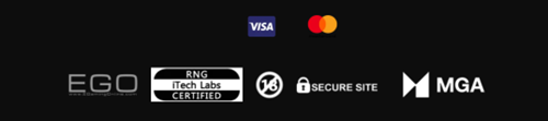 Selos de confiança: RNG iTech Labs Certified e licença MGA Malta